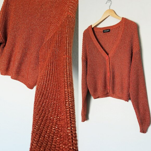 American Apparel Chunky Knit Metallic Cardigan Crop One Size Bronze Shimmer USA - Picture 2 of 16